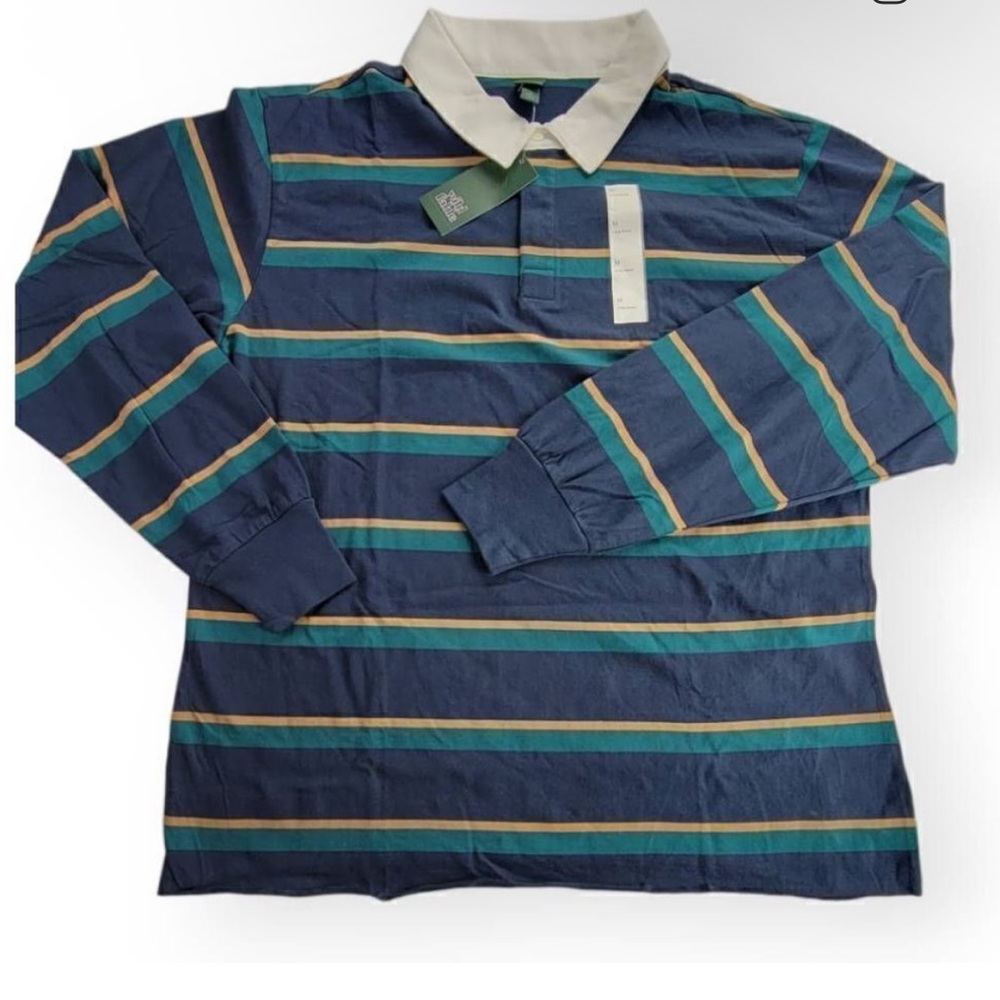 Wild Fable Navy Striped Collared Unisex Oversize Top Medium